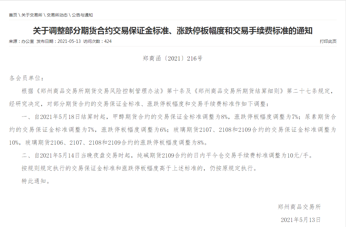 郑商所：调整菜粕期货部分合约交易保证金标准